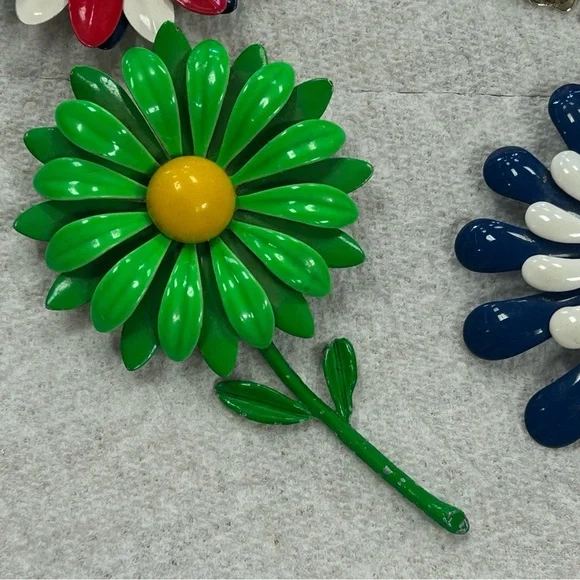 Vintage MCM Colorful Retro Flower Brooch Set 60s 70s Hippie Colorful Floral - Picture 6 of 14